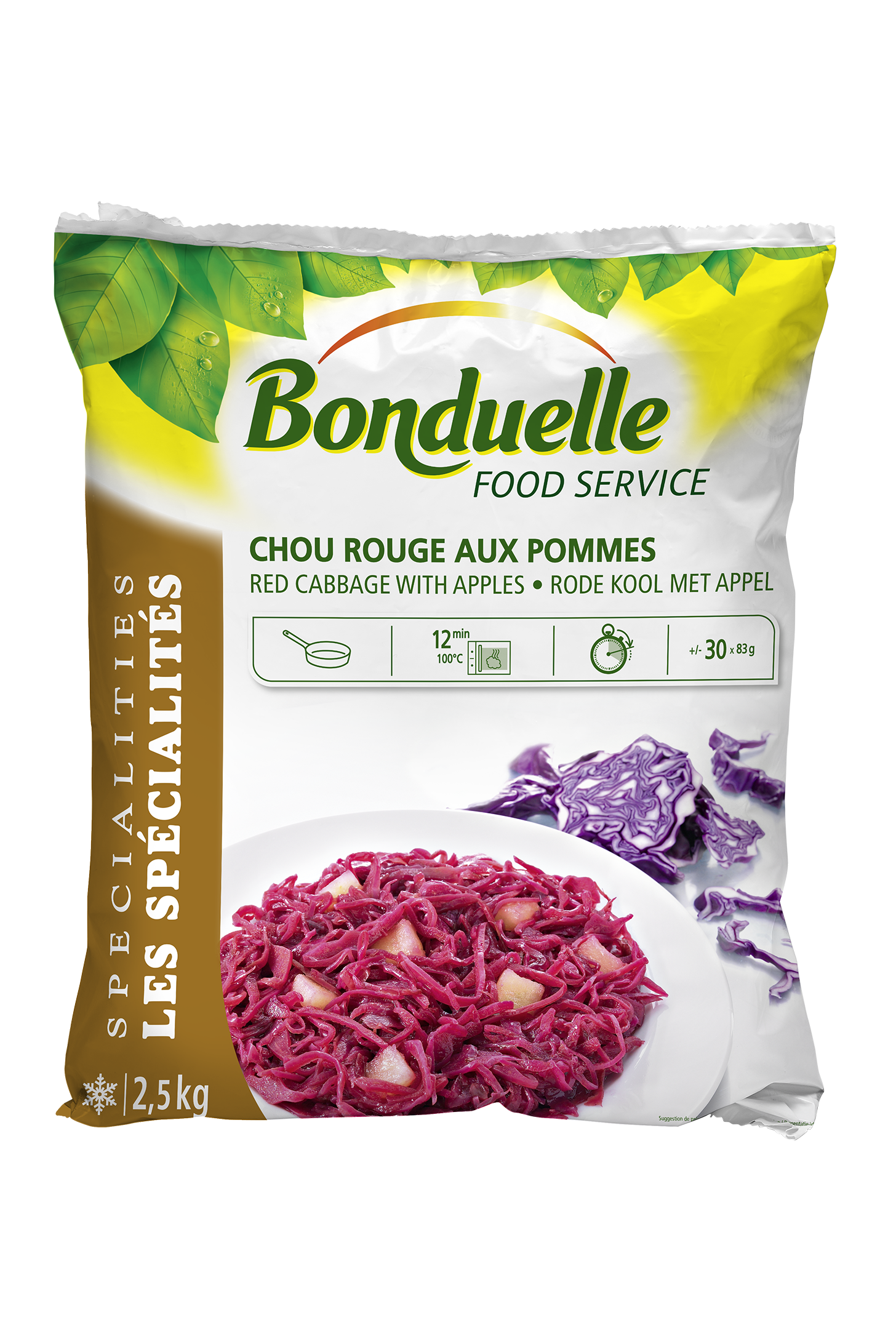 Rode kool met appel in 83gr porties 2.5kg Bonduelle Minute Foodservice Diepvries