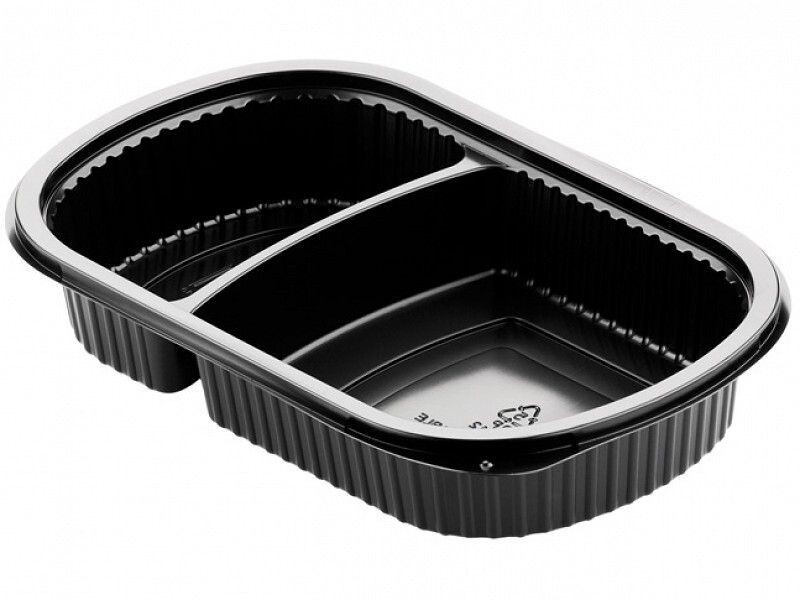 Duni Meal Box 2 compartments 500ml/250ml Black PP 240x150x40mm 50pcs
