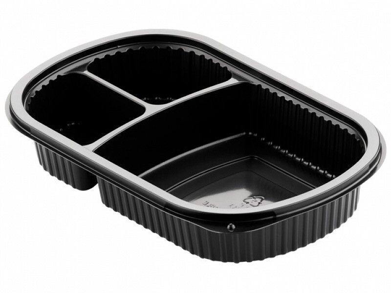 Duni Meal Box 3 compartments 500ml/2x110ml Black PP 240x150x40mm 50pcs