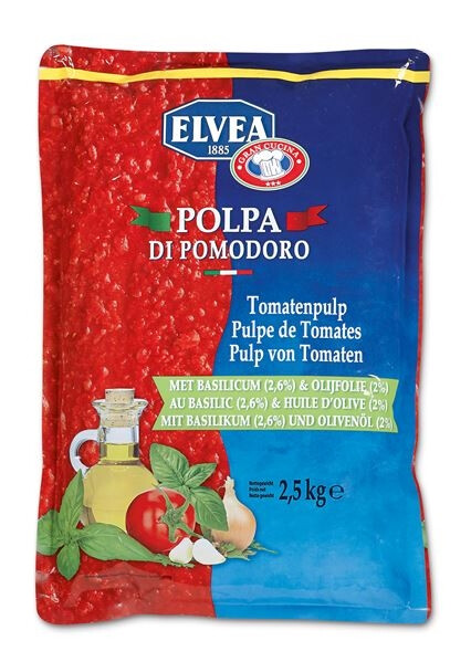 Elvea Diced Tomatoes Flavoured with Basil 2.5kg pouch bag
