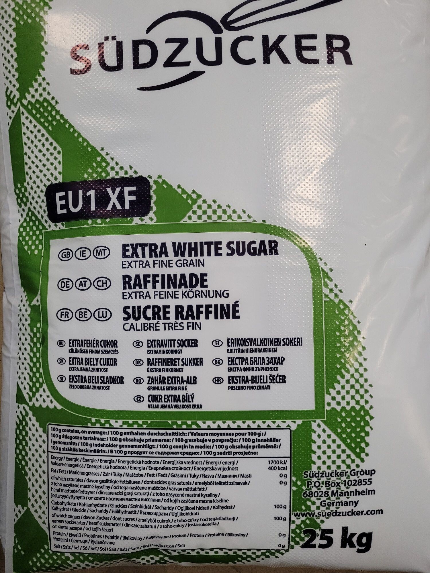 Refined extra fine white sugar S1 Sudzucker 25kg