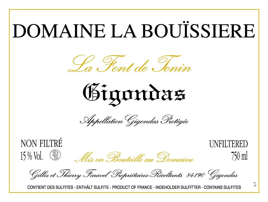 Gigondas La Font de Tonin Domaine La Bouissière 75cl 2010