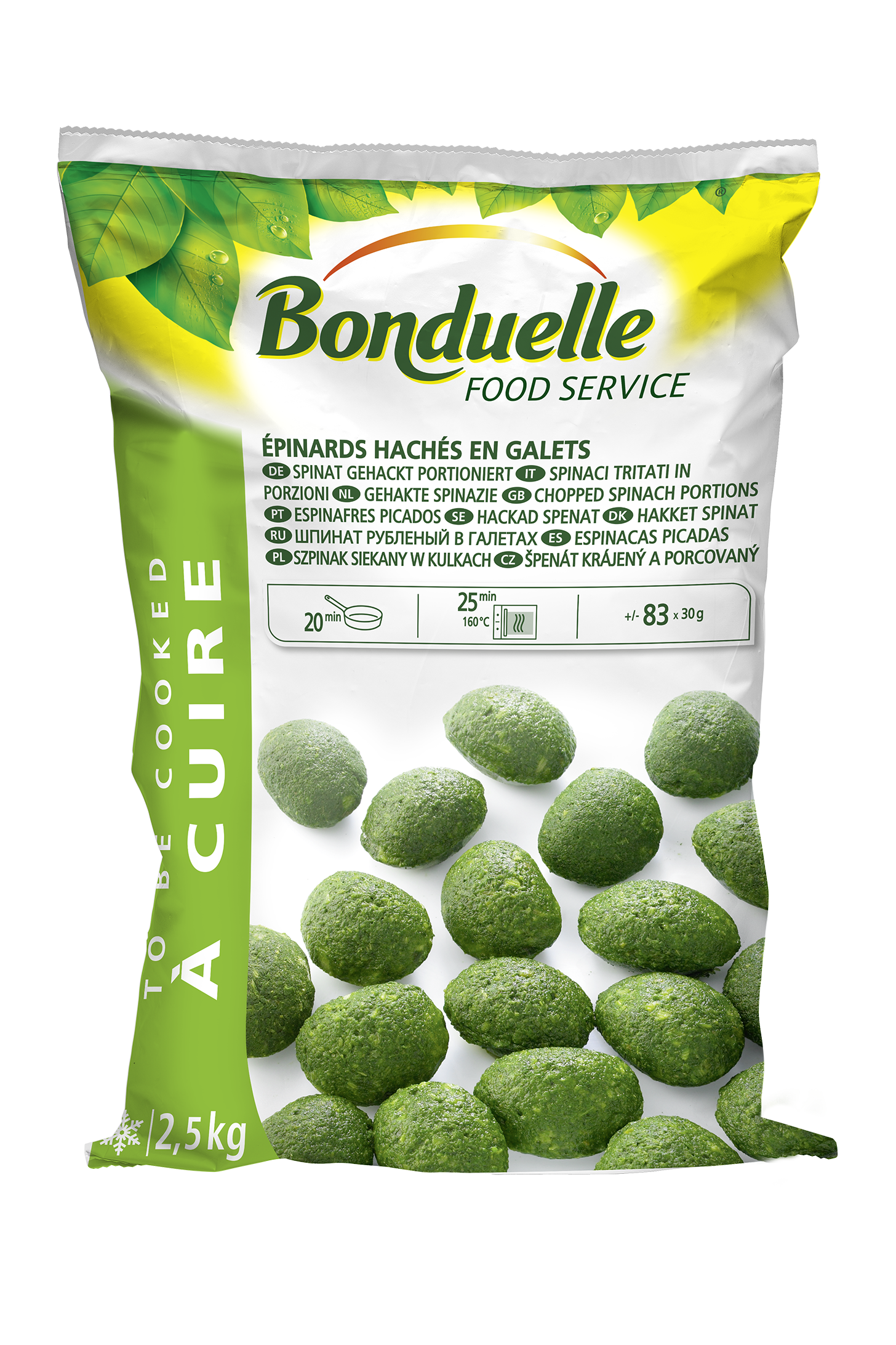 Frozen Chopped Spinach portions 2.5kg IQF Bonduelle Food Service