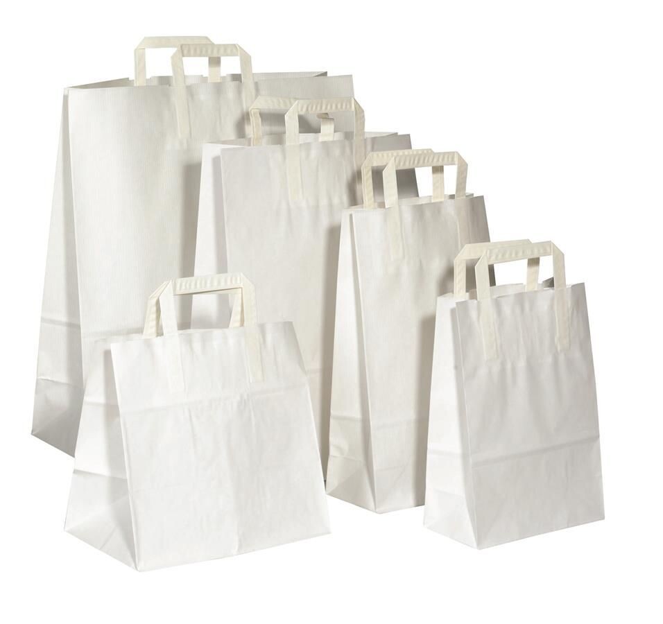 Take Away Bag With Handles Paper White 5x50pcs