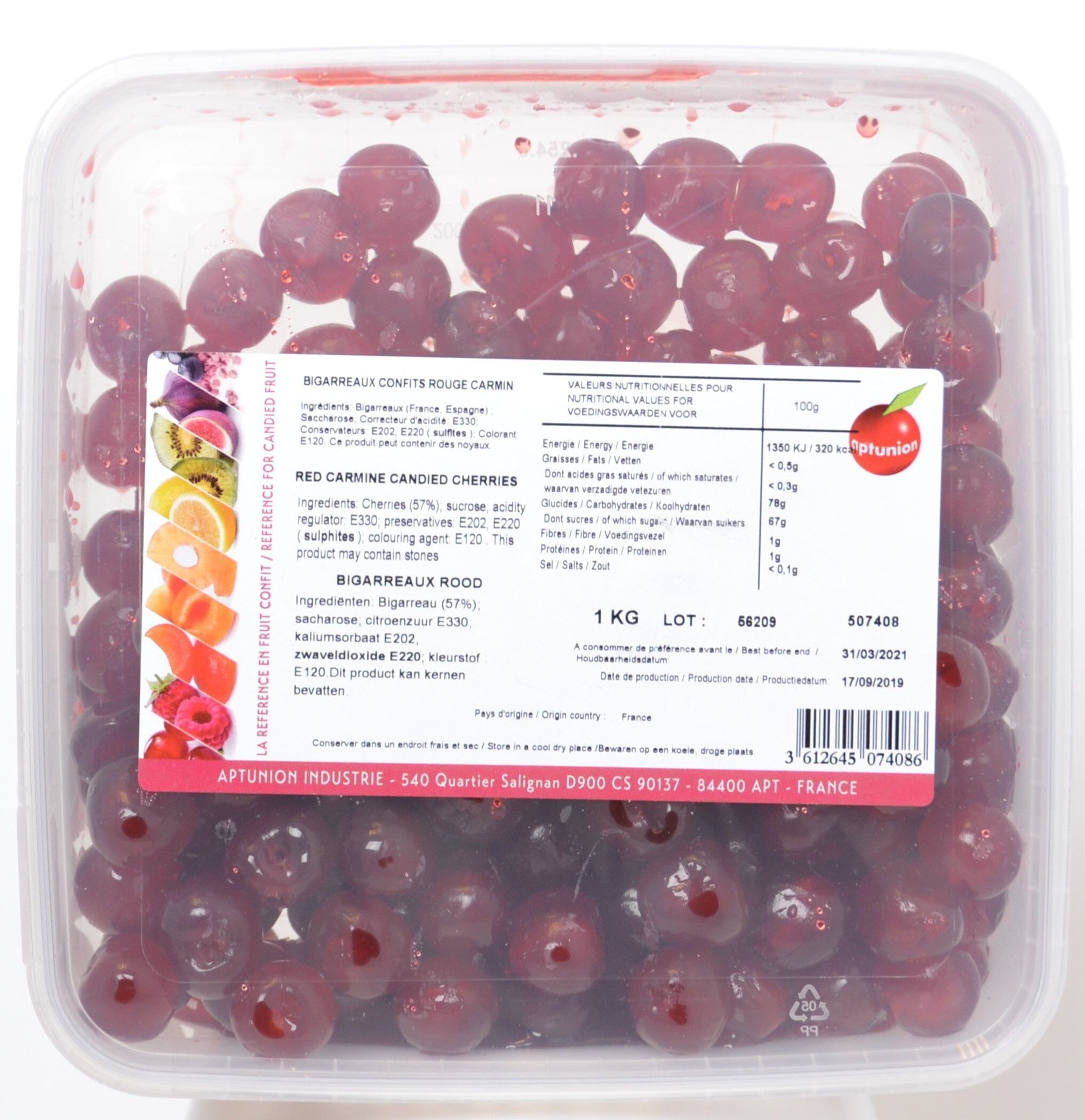 Red glace cherries whole 1kg Ambrosio