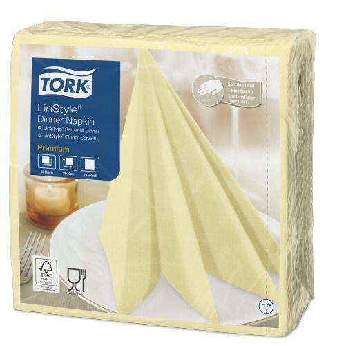 Tork Premium Dinner Napkin Linstyle 1/4 folded Cream 40x40cm 50pcs