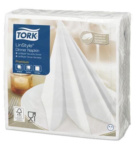 Tork Premium Dinner Napkin Linstyle 1/4 folded White 40x40cm 12x50pcs