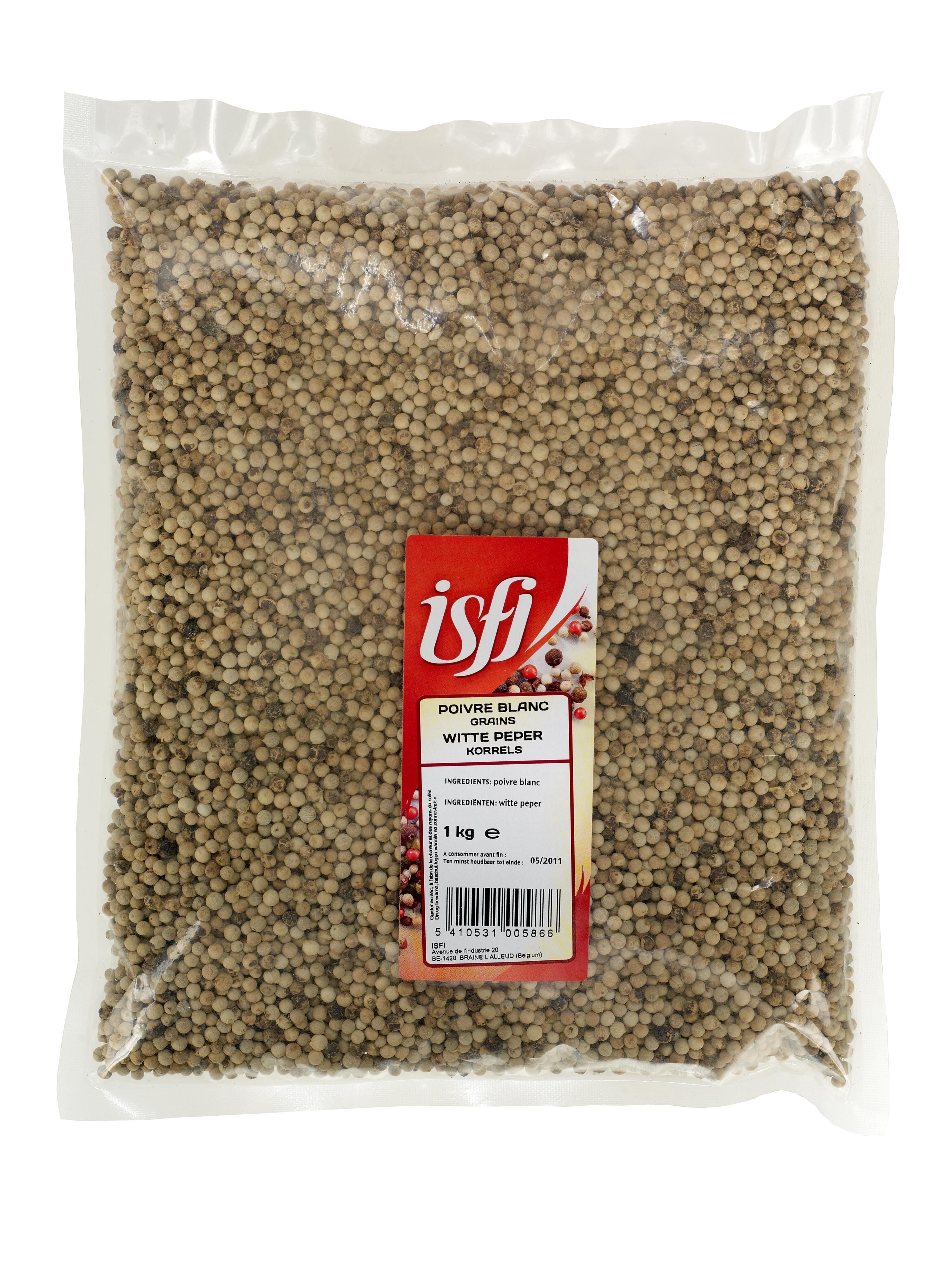 White Peppercorns 1kg cello bag Isfi